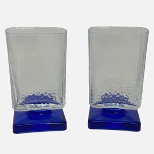 Bormioli Rocco Cobalt Blue Square Pedestal Base Made in Italy - Pebbled